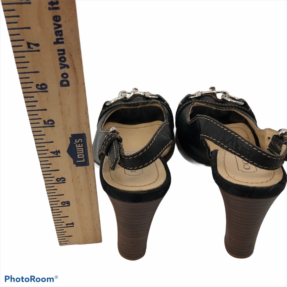 Coach Blk Leather Esmeralda Peep Toe Heels Size 5B - Picture 9 of 11